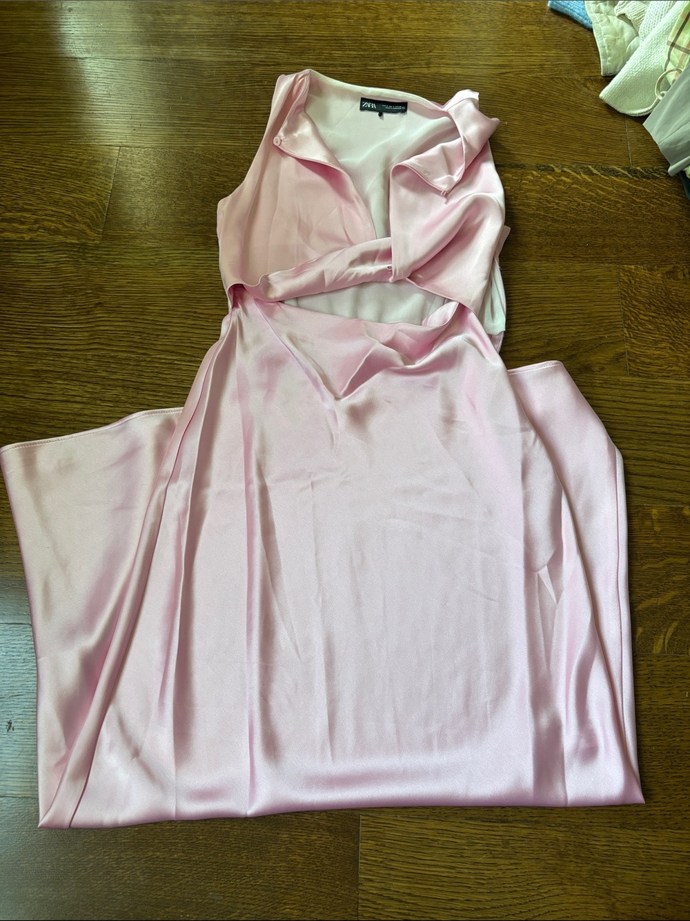 Zara Pink Satin Cutout Maxi Dress